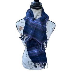 Scottish Tartan Purple Blue Wool Scarf Fringe Lochcarron Of Scotland 9.5”x47”